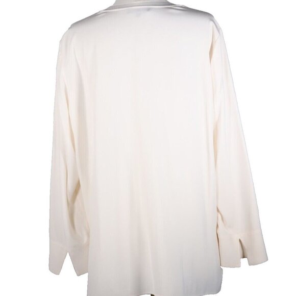 Lafayette 148 Women's Large Ivory Silk Long Sleeve Slit V-Neck Blouse Tunic Top - Picture 7 of 7